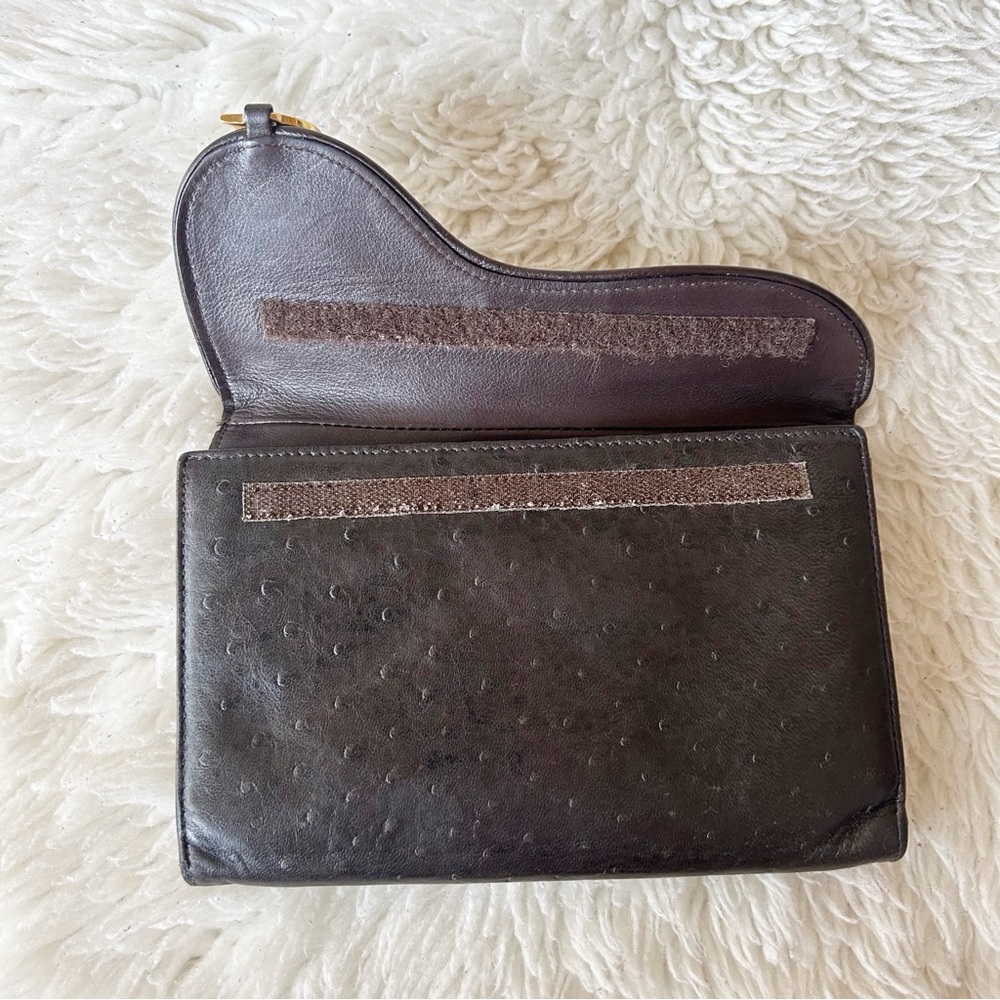 Dior Saddle Wallet Vintage Dark Brown Ostrich Leather - Picture 7 of 12